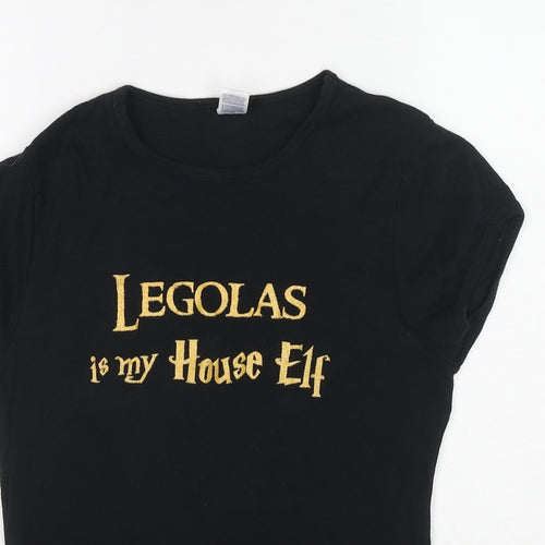 Bella Womens Black Cotton Basic T-Shirt Size M Round Neck - Legolas Is My House Elf
