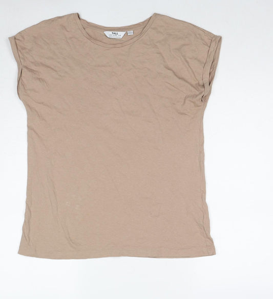 Dorothy Perkins Womens Beige Cotton Basic T-Shirt Size 12 Round Neck