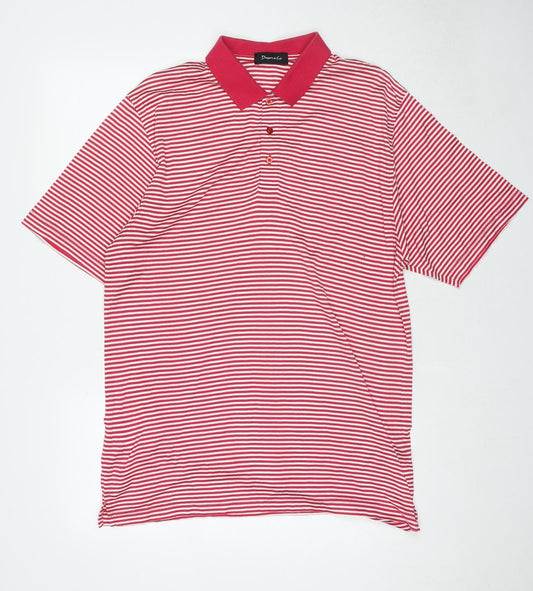 Dwyers&Co Mens Red Striped Cotton Polo Size M Collared Pullover