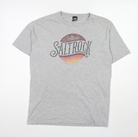Saltrock Mens Grey Cotton T-Shirt Size M Round Neck
