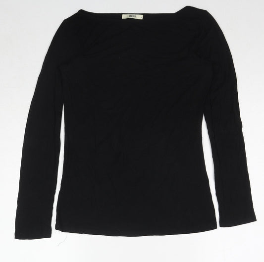 Oasis Womens Black Viscose Basic T-Shirt Size M Round Neck