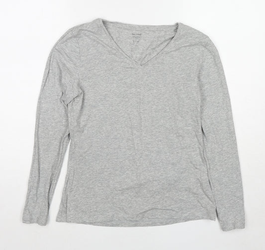 Marks and Spencer Womens Grey Cotton Basic T-Shirt Size 12 V-Neck