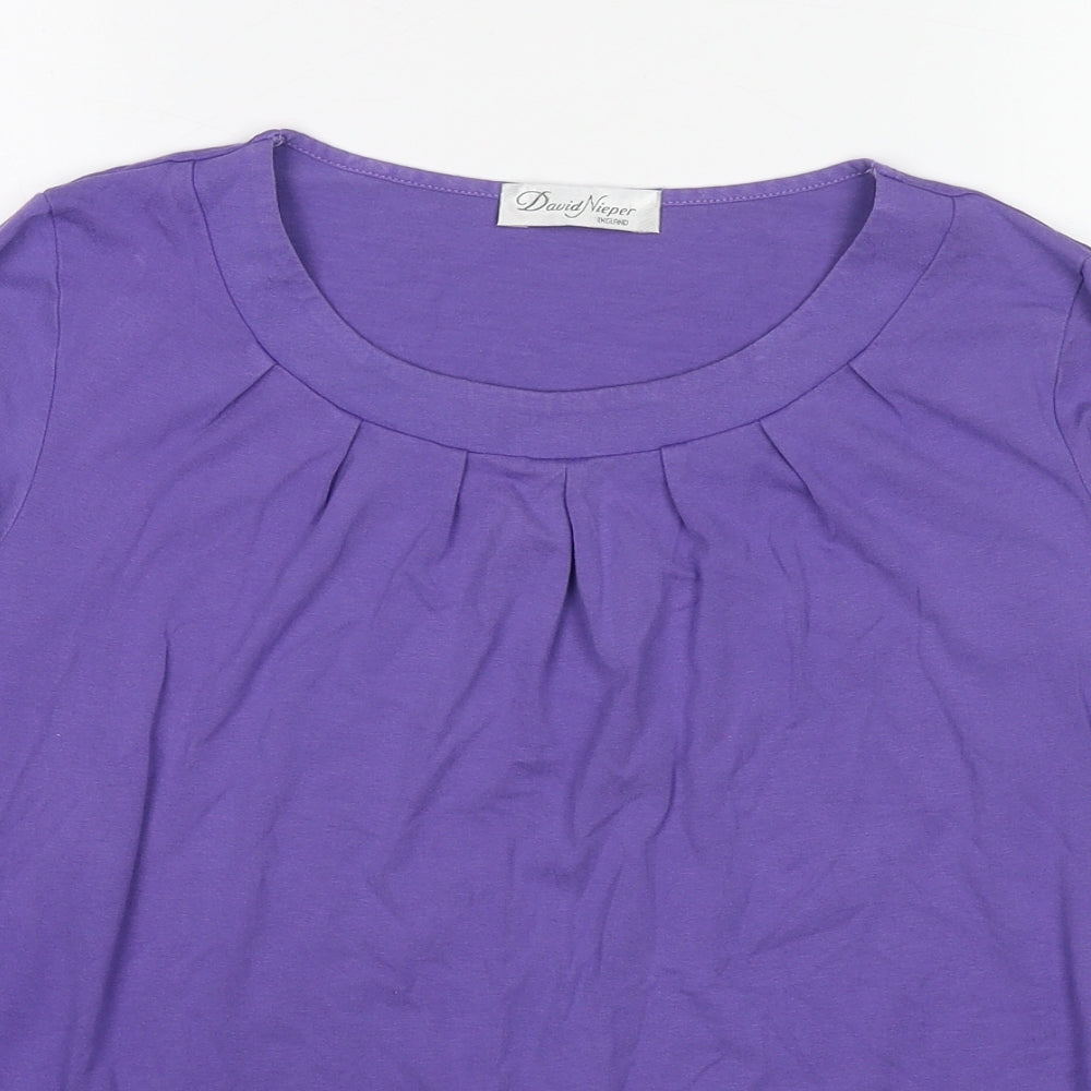 David Nieper Womens Purple Viscose Basic Blouse Size 10 Round Neck