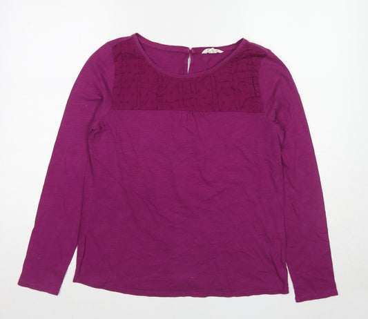 White Stuff Womens Purple Cotton Basic Blouse Size 12 Round Neck