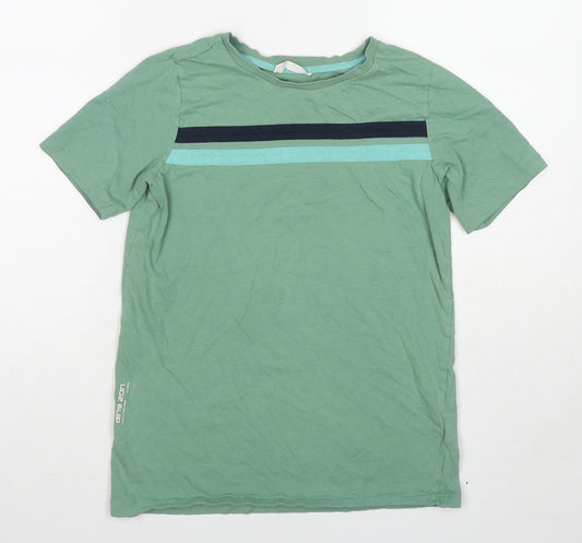 Marks and Spencer Boys Green Cotton Basic T-Shirt Size 12-13 Years Round Neck Pullover