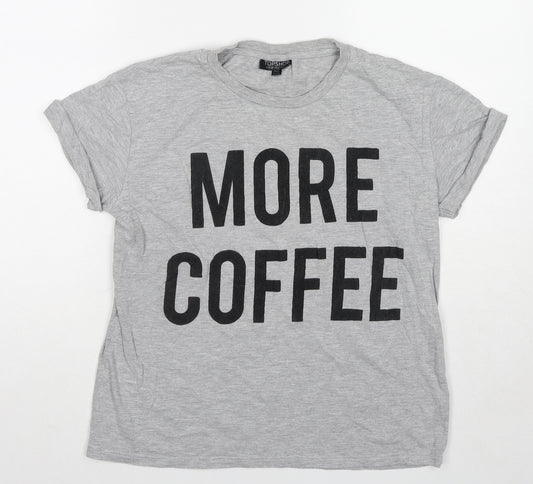 Topshop Womens Grey Cotton Basic T-Shirt Size 10 Round Neck - More Coffee