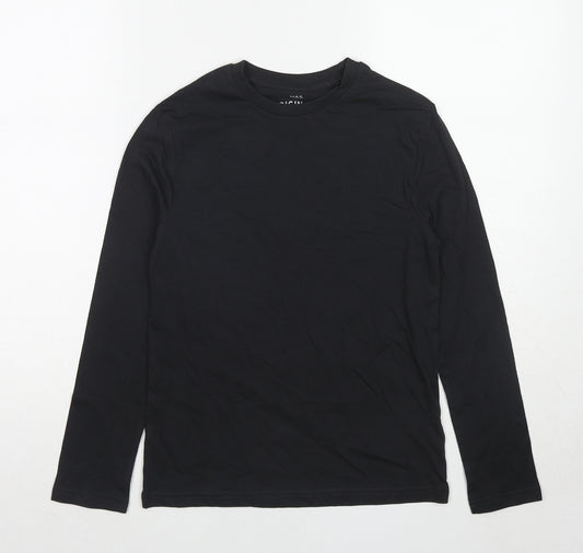 Marks and Spencer Boys Black Cotton Basic T-Shirt Size 10-11 Years Round Neck Pullover