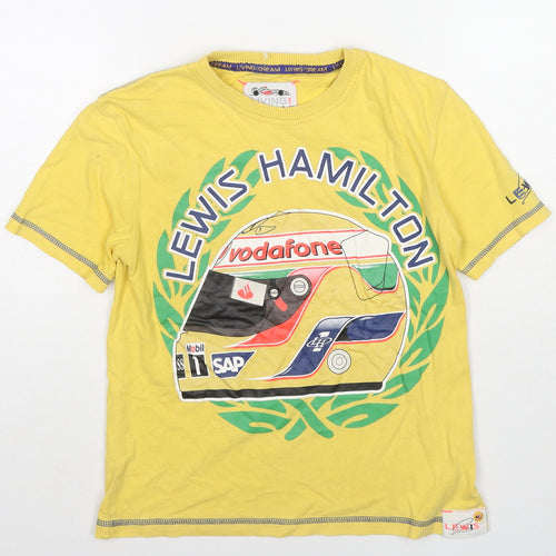 Marks and Spencer Boys Yellow Cotton Basic T-Shirt Size 10 Years Round Neck Pullover - Lewis Hamilton