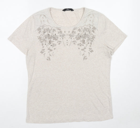 Bonmarché Womens Beige Cotton Basic T-Shirt Size M Round Neck