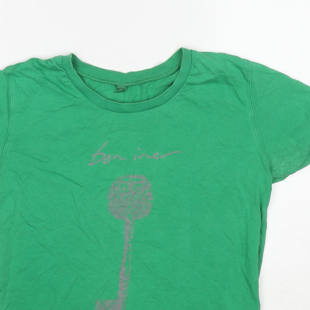 Continental Womens Green Cotton Basic T-Shirt Size M Round Neck - Key Print