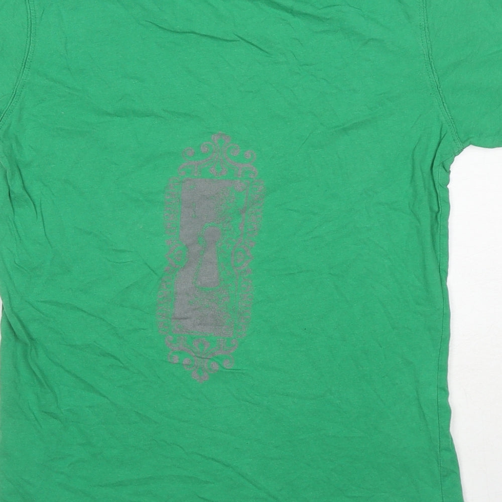 Continental Womens Green Cotton Basic T-Shirt Size M Round Neck - Key Print