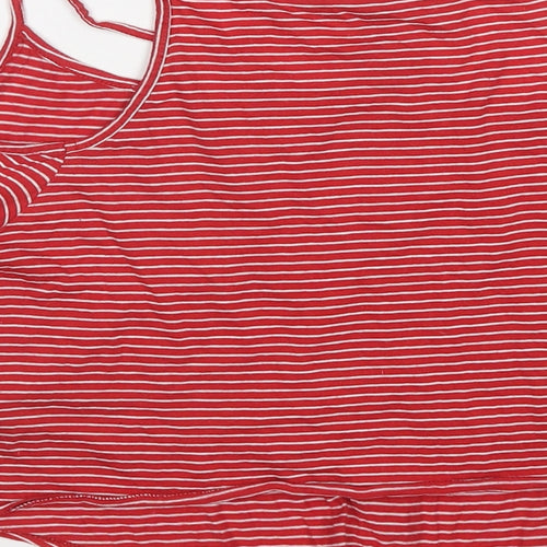 New Look Girls Red Striped Cotton Basic T-Shirt Size 13-14 Years Round Neck Pullover - Cold Shoulder Knot Front