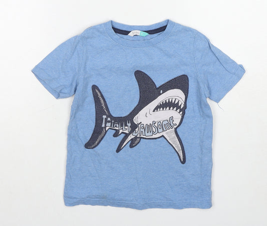 John Lewis Boys Blue Cotton Basic T-Shirt Size 6 Years Round Neck Pullover - Totally Jawsome Shark