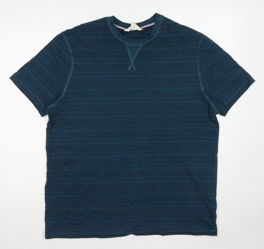Marks and Spencer Womens Blue Striped Cotton Basic T-Shirt Size L Round Neck