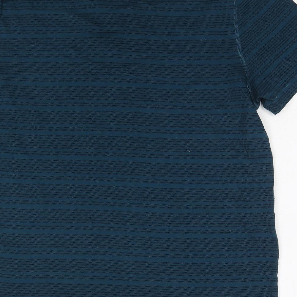 Marks and Spencer Womens Blue Striped Cotton Basic T-Shirt Size L Round Neck