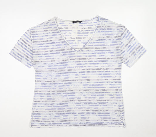 Marks and Spencer Womens Multicoloured Geometric Polyester Basic T-Shirt Size 12 V-Neck