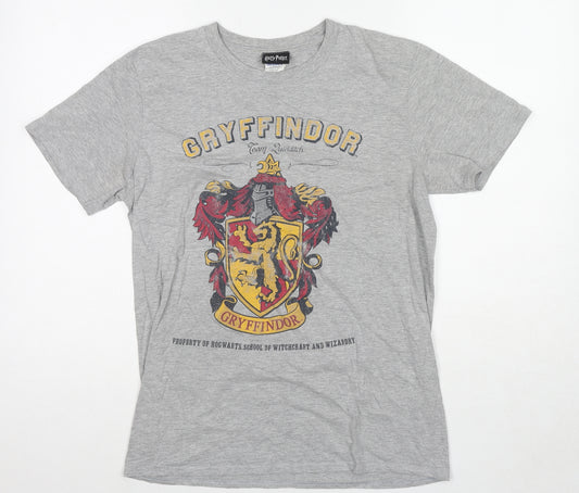Harry Potter Womens Grey Cotton Basic T-Shirt Size M Round Neck - Gryffindor