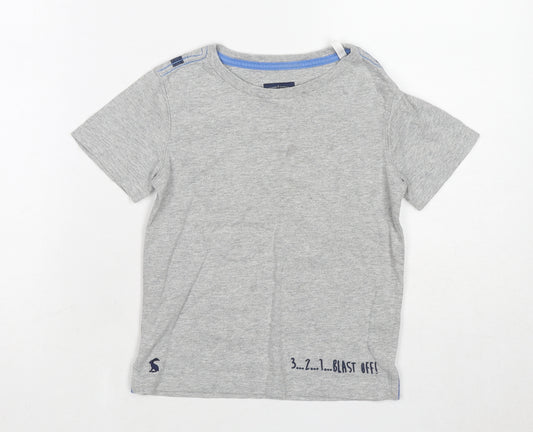 Joules Boys Grey Cotton Basic T-Shirt Size 5 Years Round Neck Pullover - 3 2 1 Blast Off!