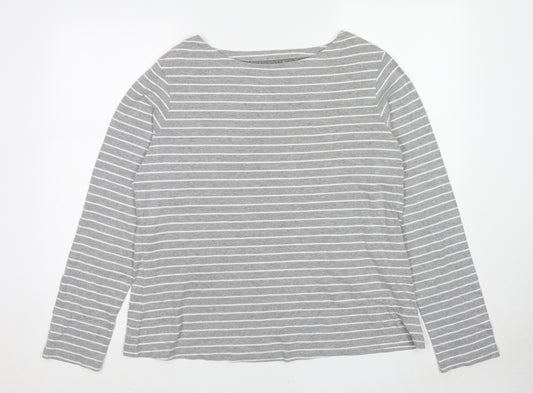 Fat Face Womens Grey Round Neck Striped Cotton Pullover Jumper Size 14