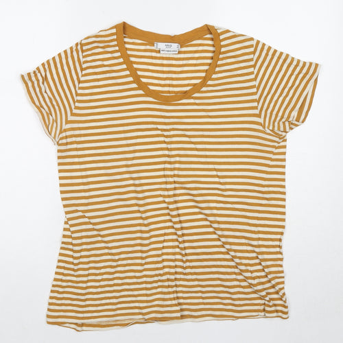 Mango Womens Yellow Striped Cotton Basic T-Shirt Size XL Round Neck