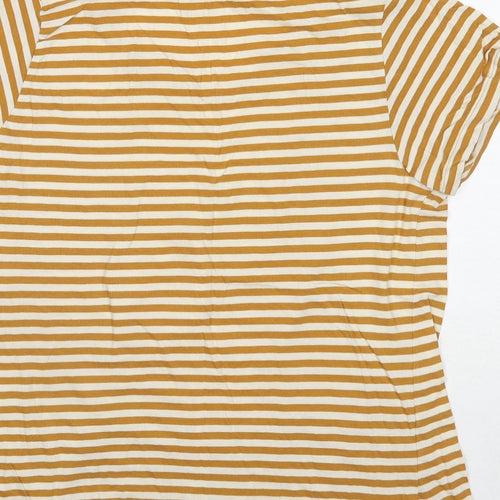 Mango Womens Yellow Striped Cotton Basic T-Shirt Size XL Round Neck