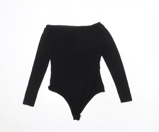 PRETTYLITTLETHING Womens Black Viscose Bodysuit One-Piece Size 10 Snap