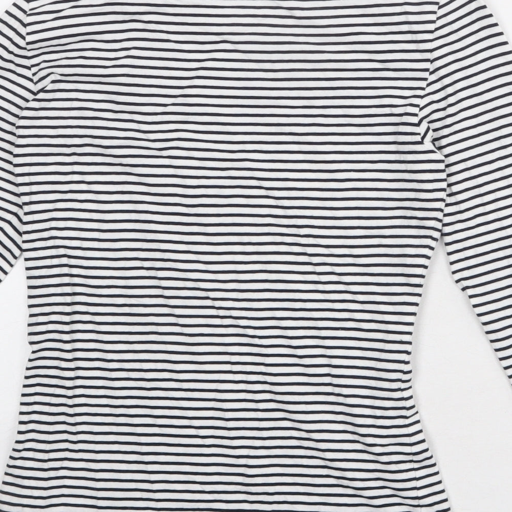 Marks and Spencer Womens White Striped Cotton Basic T-Shirt Size 8 Boat Neck