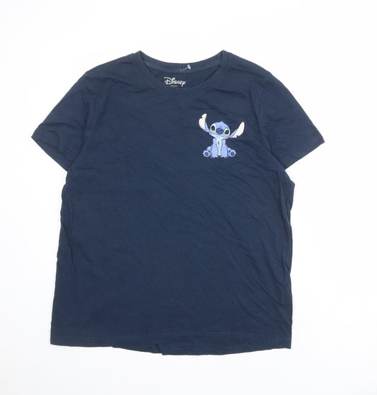 Disney Womens Blue 100% Cotton Basic T-Shirt Size M Crew Neck - Stitch