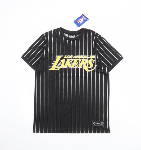 NBA Boys Black Striped Polyester Basic T-Shirt Size 10-11 Years Round Neck Pullover - Los Angeles Lakers Lebron James