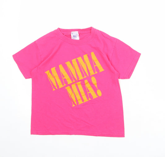 Mamma Mia! Girls Pink 100% Cotton Basic T-Shirt Size S Crew Neck Pullover