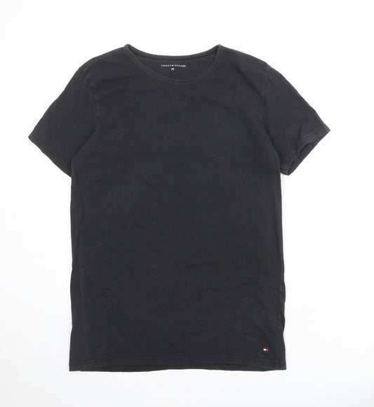 Tommy Hilfiger Mens Black Cotton T-Shirt Size M Round Neck