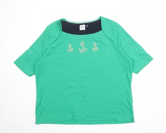 TIGI Womens Green Polyester Basic T-Shirt Size 22 Square Neck - Size 22-24 Anchor Snake