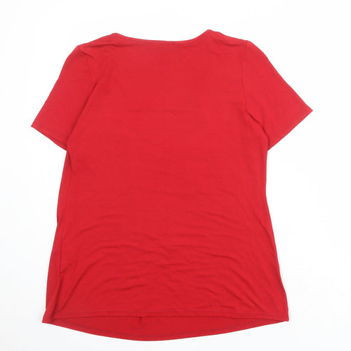 Saloos Womens Red Viscose Basic T-Shirt Size M Round Neck
