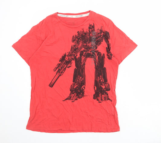 French Connection Mens Red Cotton T-Shirt Size L Round Neck - Transformers