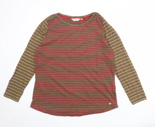 EWM Womens Brown Striped 100% Cotton Basic T-Shirt Size L Boat Neck