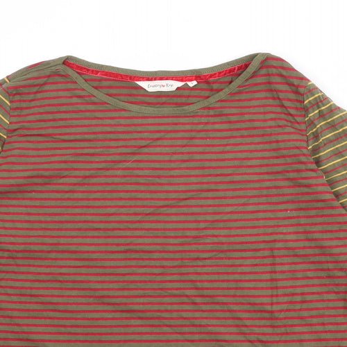 EWM Womens Brown Striped 100% Cotton Basic T-Shirt Size L Boat Neck