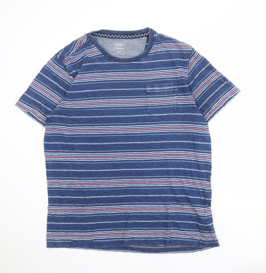 Fat Face Mens Blue Striped Cotton T-Shirt Size L Round Neck