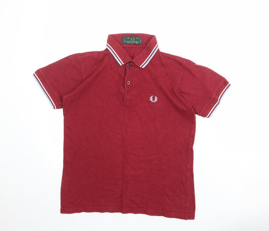 Fred Perry Mens Red 100% Cotton Polo Size S Collared Button