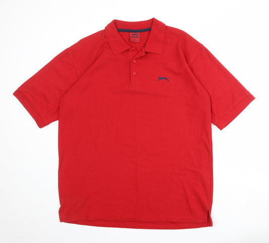 Slazenger Mens Red Polyester Polo Size XL Collared Button