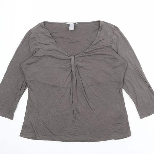 H&M Womens Grey Viscose Basic T-Shirt Size L Scoop Neck - Ruched Detail