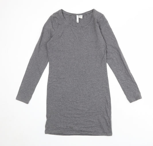 Divided by H&M Womens Grey Cotton T-Shirt Dress Size S Round Neck Pullover