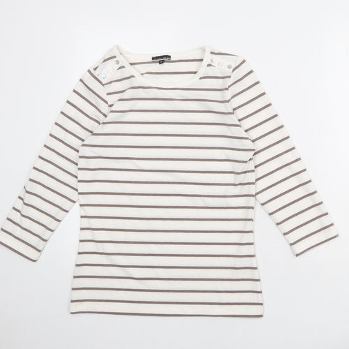 Austin Reed Womens White Striped Polyester Basic T-Shirt Size M Boat Neck