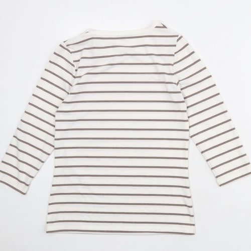 Austin Reed Womens White Striped Polyester Basic T-Shirt Size M Boat Neck