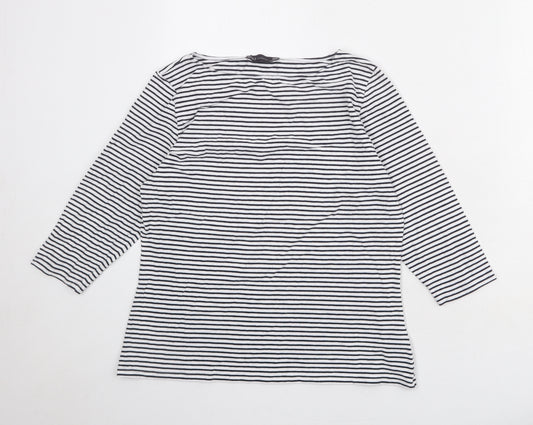 Marks and Spencer Womens White Striped Cotton Basic T-Shirt Size 16 Boat Neck