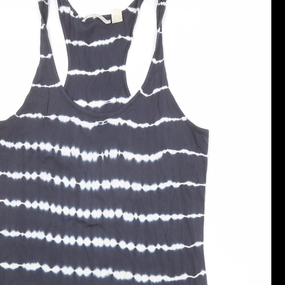 O'Neill Womens Blue Striped Polyester Basic Tank Size L Scoop Neck