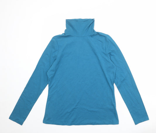 M&Co Womens Blue Cotton Basic T-Shirt Size 12 Roll Neck
