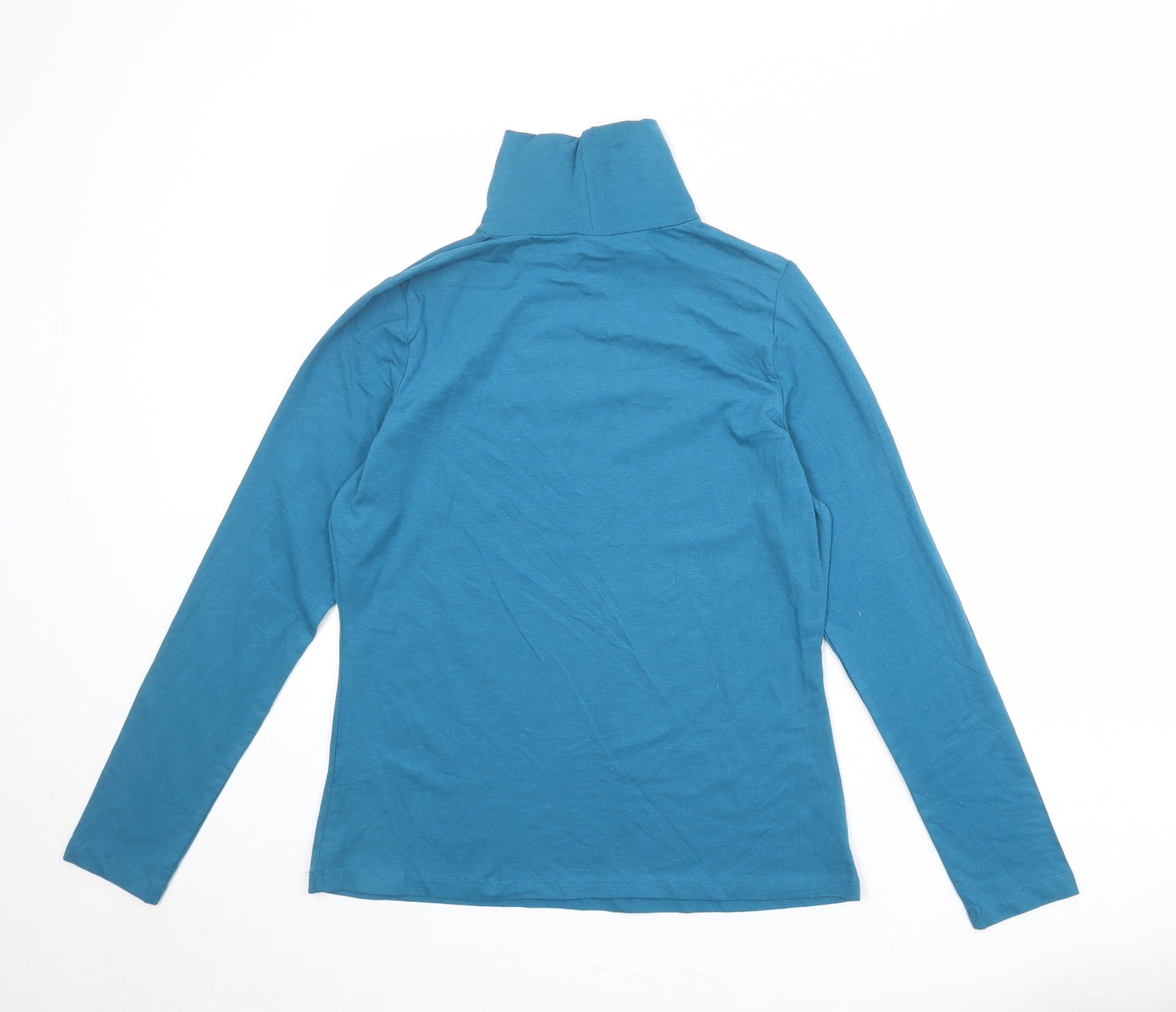 M&Co Womens Blue Cotton Basic T-Shirt Size 12 Roll Neck