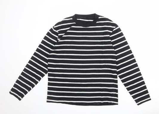 Uniqlo Womens Black Striped 100% Cotton Basic T-Shirt Size XS Round Neck