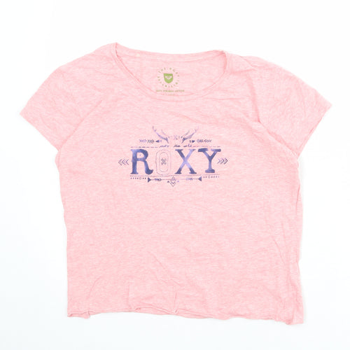 ROXY Womens Pink 100% Cotton Basic T-Shirt Size XL Round Neck
