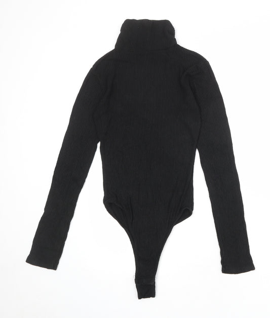PRETTYLITTLETHING Womens Black Viscose Bodysuit One-Piece Size 8 Snap